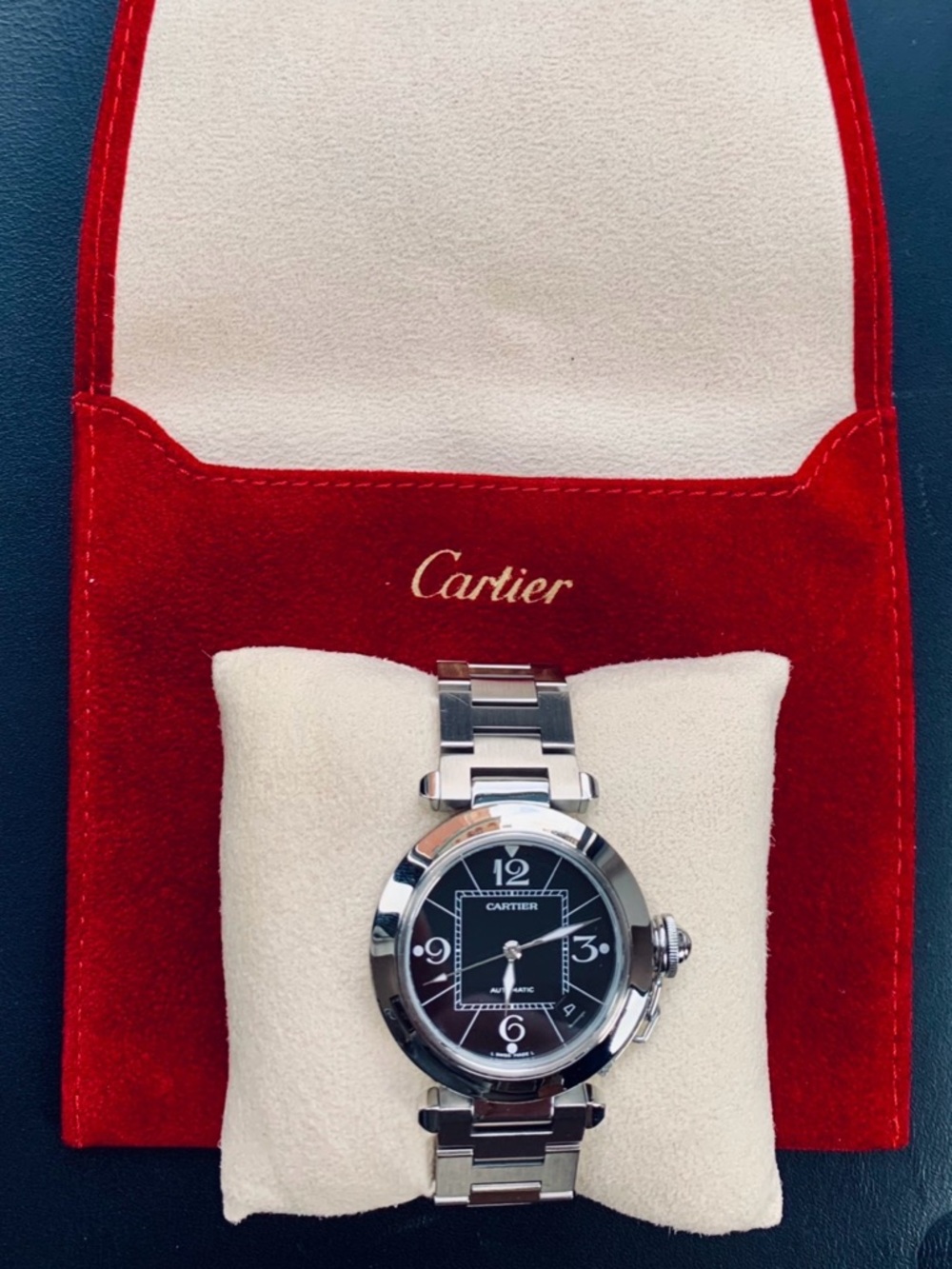 Cartier Pasha C 2324 Unisex Watch - Stainless Steel bracelet with Black Face